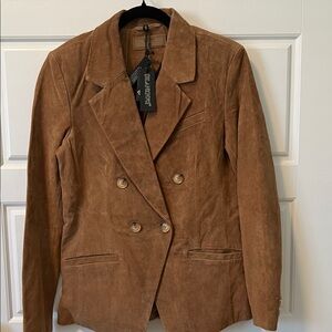 Leather…..NYC Tan Double-Breasted Blazer